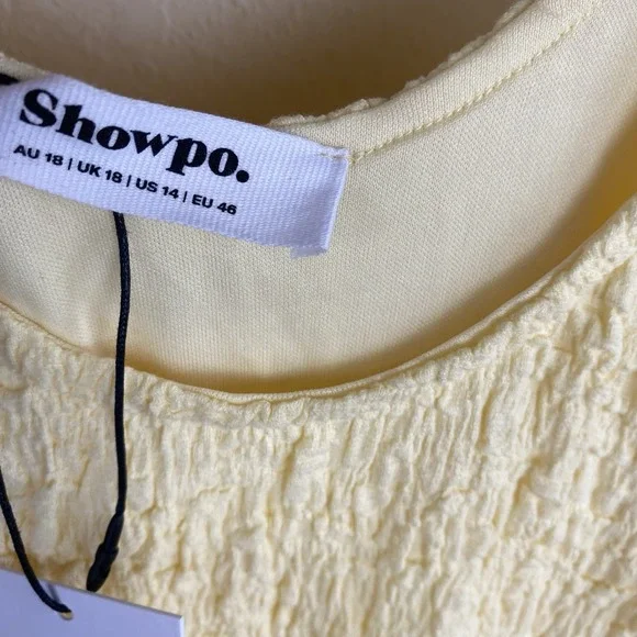 Showpo US 14 Novida Midi Dress Butter Yellow Textured Bodycon Cocktail Stretch - Picture 5 of 10